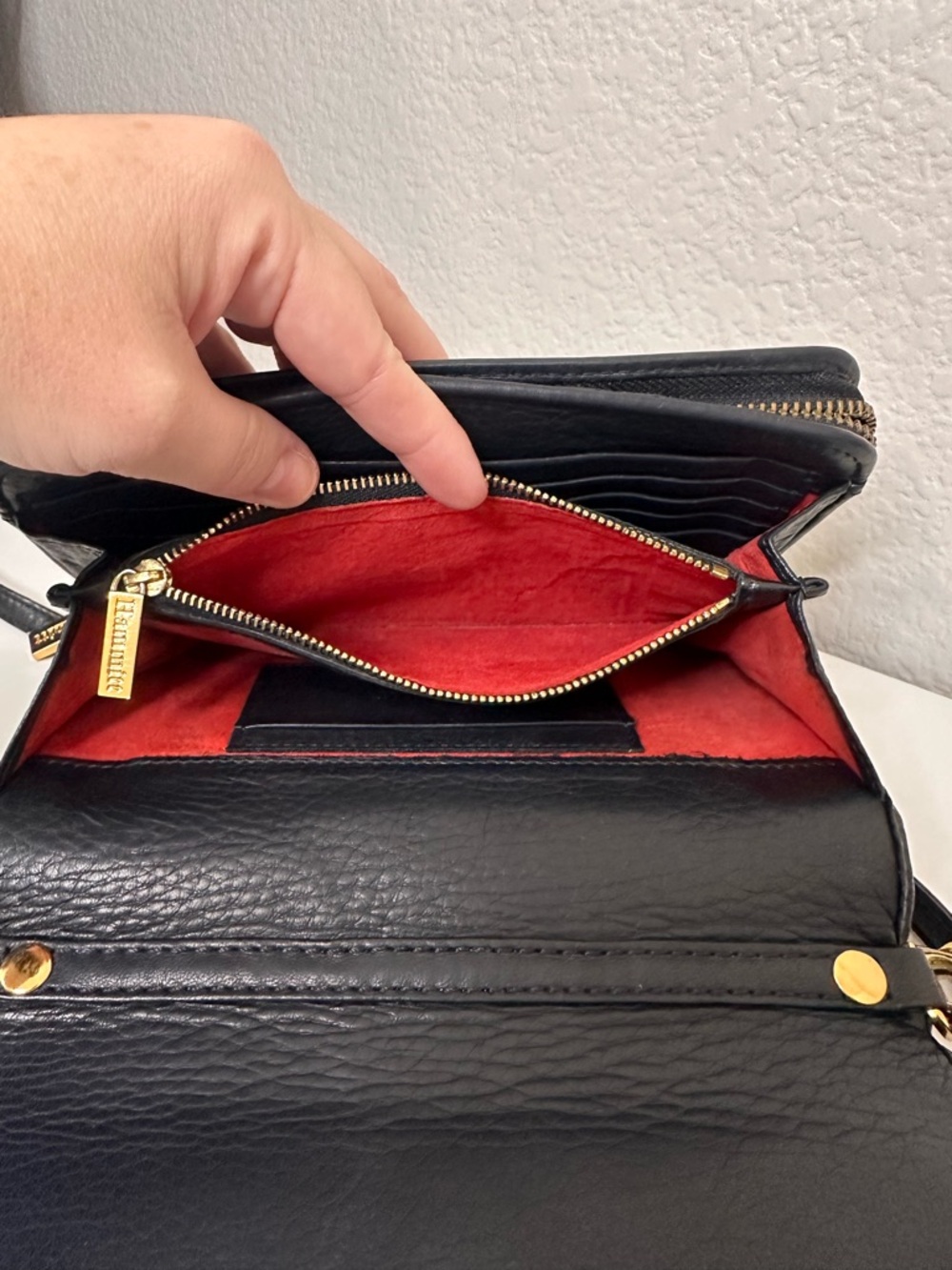 Hammitt Black Leather Crossbody Bag with Red Suede Interior Removable Strap - Picture 8 of 14